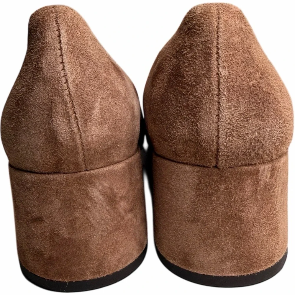 French Sole FS/NY Kelly Suede Block Heel Pumps Taupe Made in Italy Size 8